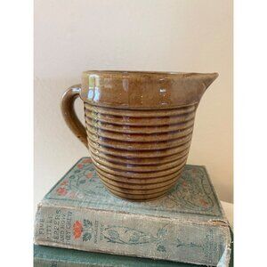 Vintage Western Stoneware Ribbed Brown Pottery Molasses/Syrup Pitcher